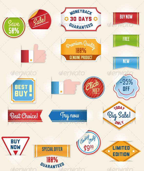 Set of Retro Sale Stickers and Tags - Commercial / Shopping Conceptual