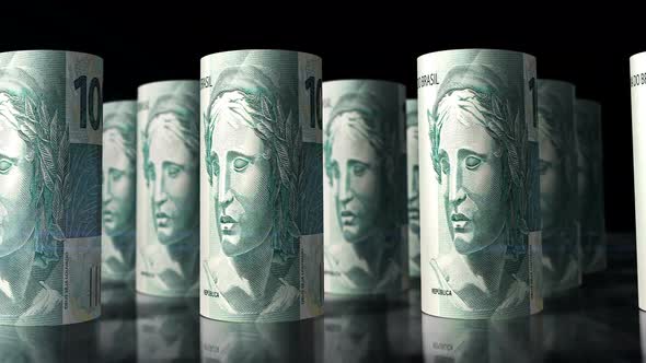 Brazilian Real money banknotes rolls seamless loop alt
