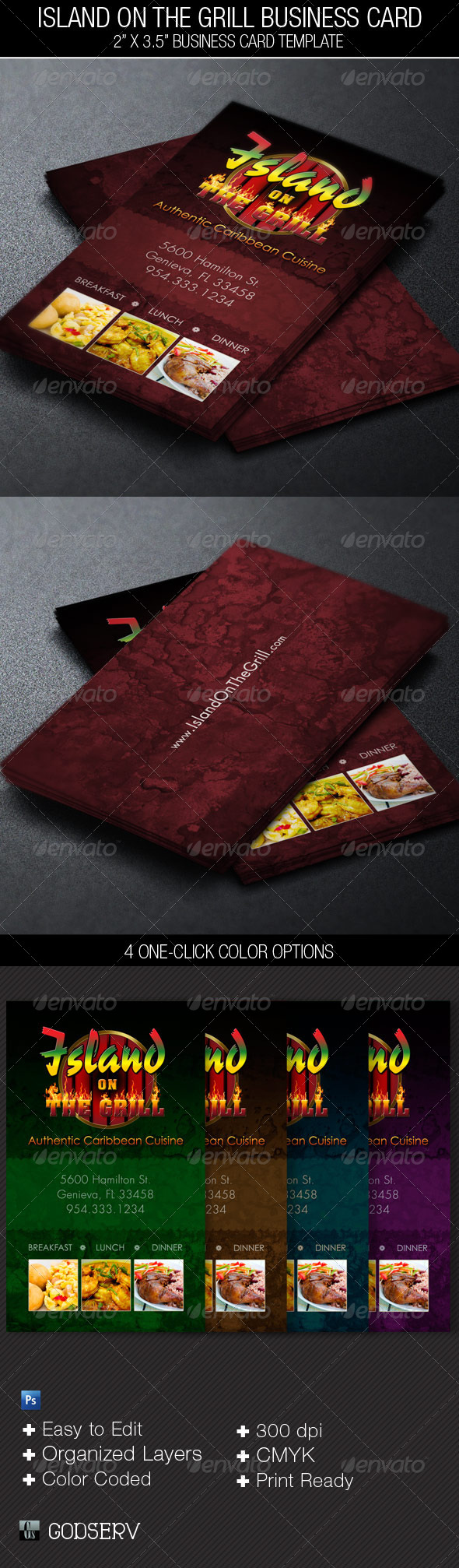 Island Grill Restaurant Business Card Template - Industry Specific Business Cards