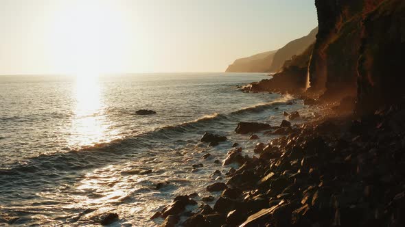 Cliffs And Ocean At Sunset Aerial