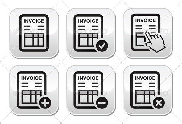 Invoice, Finance Vector Buttons Set - Concepts Business