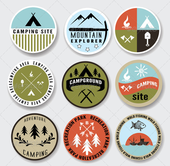 Camping Badges Set - Sports/Activity Conceptual