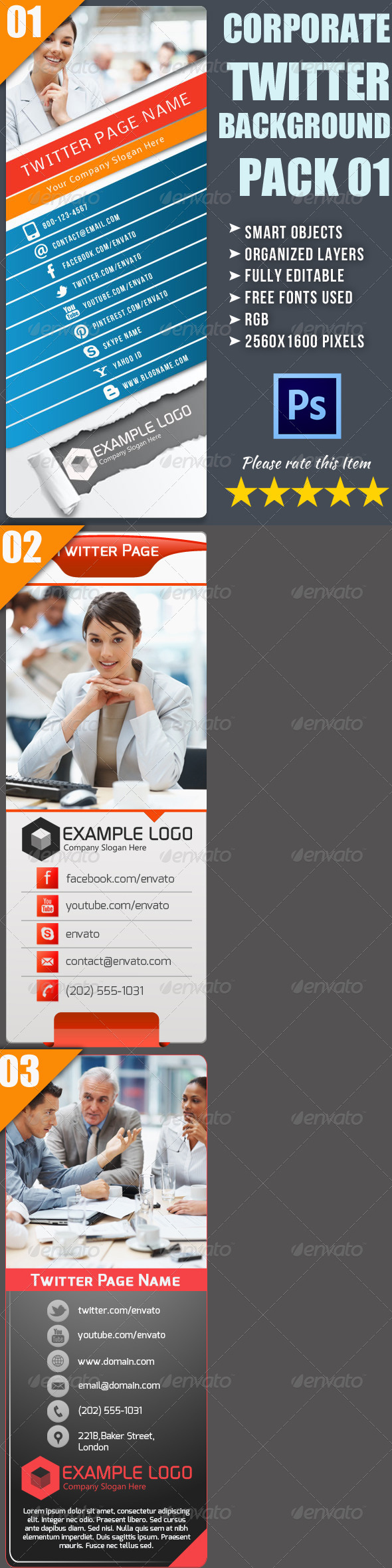 Corporate Twitter Background Bundle 01 - Twitter Social Media