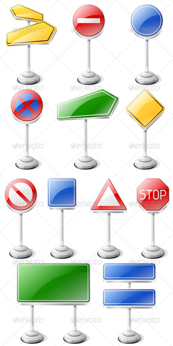 Set of Road Traffic Signs Isolated on White. - Man-made Objects Objects