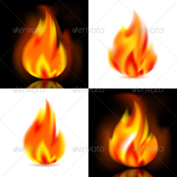 Fire, 4 Vector Flames - Decorative Symbols Decorative
