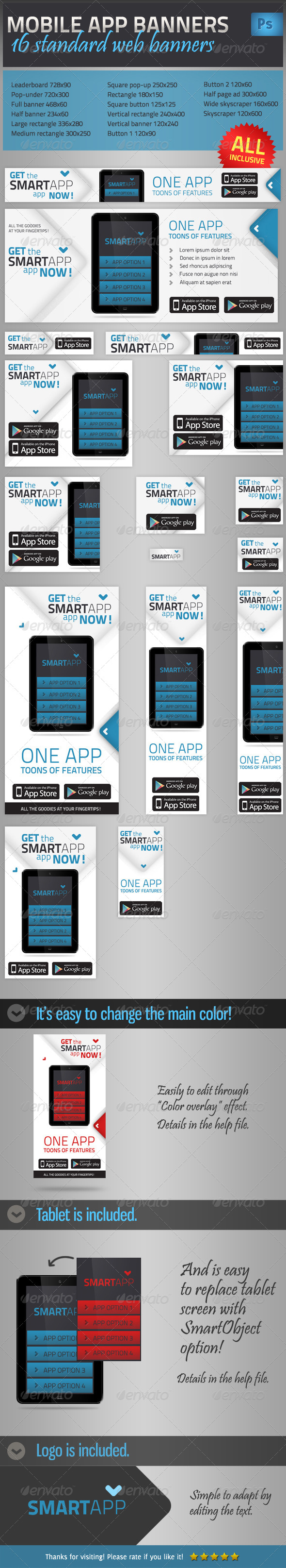 Mobile App Promotion Web Banner Set - Banners & Ads Web Elements