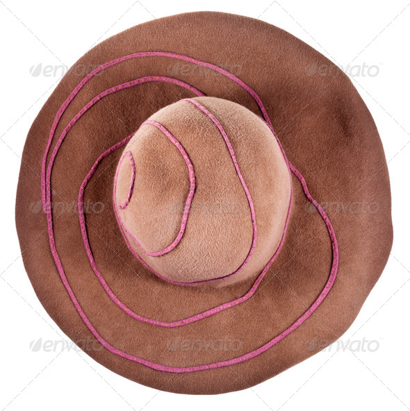 top view of brown broad-brim felt hat - Stock Photo - Images