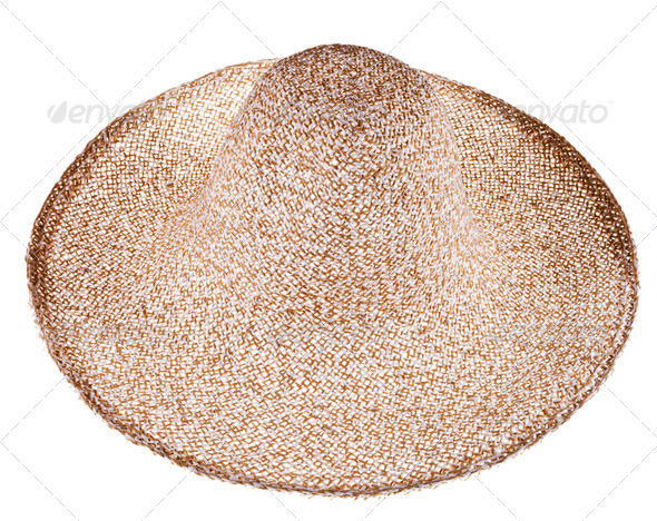 simple summer straw broad-brim hat - Stock Photo - Images