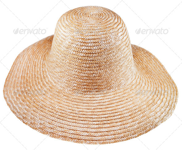 simple rural straw broad-brim hat - Stock Photo - Images