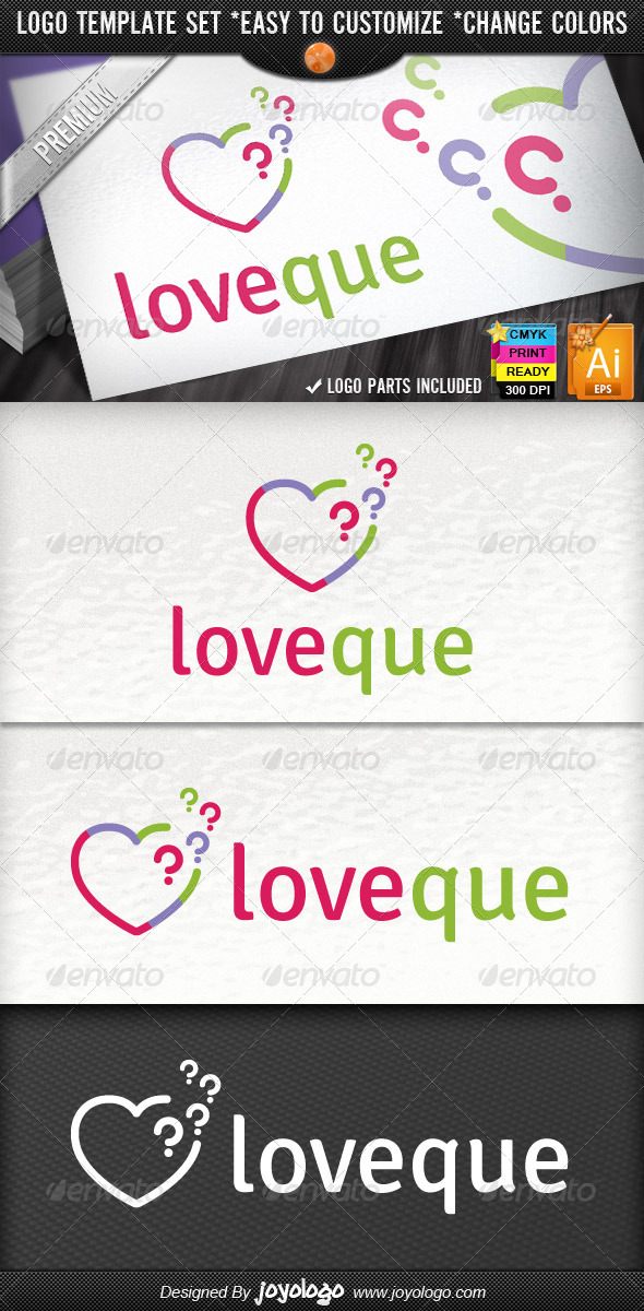 Abstract Pixel Questions Love Heart Logo Template - Symbols Logo Templates