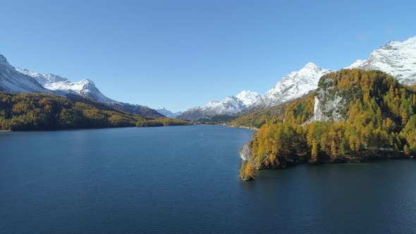 Aerial view of Lake Sils, Graubuenden, Switzerland alt