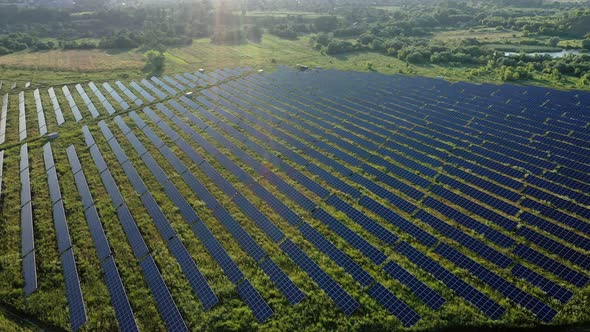 View of a solar power plant, rows of solar panels, solar panels, top view of a solar power alt