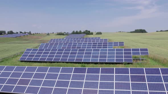 Ecology solar power station panels in the fields green energy at sunset landscape electrical innovat alt