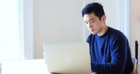Man using laptop at home 4k alt