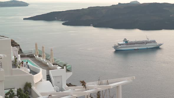 Couple on Terrace With Awsome View in Santorini
