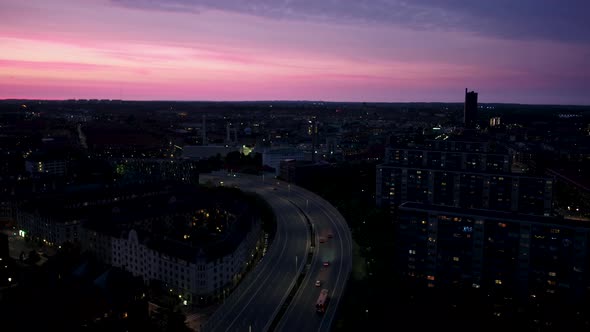 Aerial Footage Of Traffic On A Big Road In Copenhagen, Drone Stock Footage 2x alt