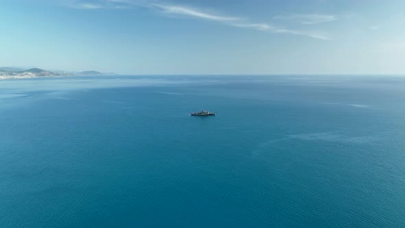 Warship on the sea horizon aerial view 4 K alt