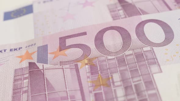 Shallow DOF five hundred  EU paper money background slow pan 4K 2160p 30fps UltraHD    footage - Pan alt