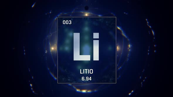 Lithium as Element 3 of the Periodic Table on Blue Background in Spanish Language