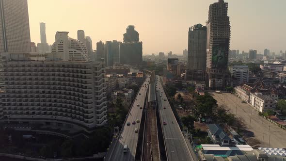 Bangkok thailand aerial city view drone footage over the city. alt