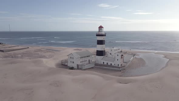 Drone Panning Away From Lighthouse to Reveal Ocean