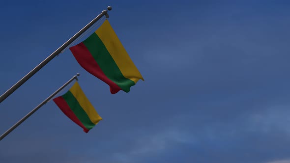 Lithuania Flags In The Blue Sky - 4K