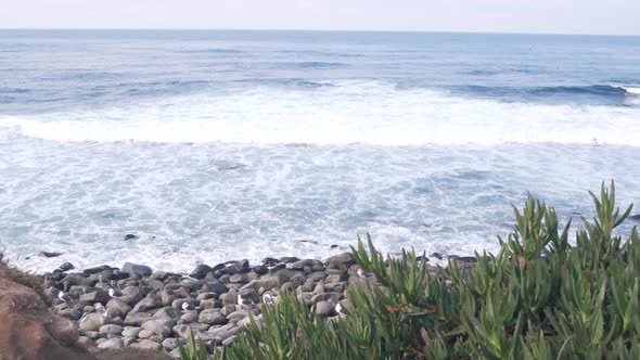 Ocean Waves Crashing on Beach Sea Water Surface California