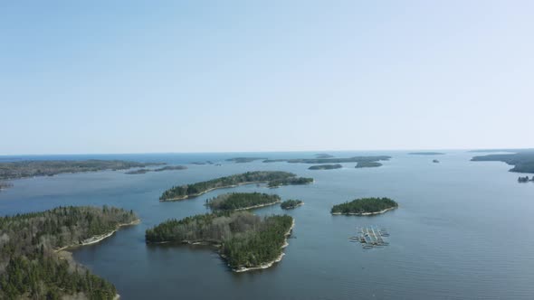 Flight over the Bay of Lake Ladoga and Many Islands