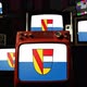 Flag of Pforzheim, Germany, on Retro TVs.