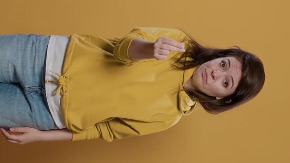 Portrait of Mercantile Casual Unpleased Woman Asking for Money to Do Shopping Doing Pay Greedy Hand alt