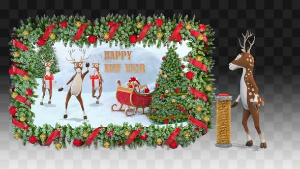 Deer Stands And Presents On The New Year Screen