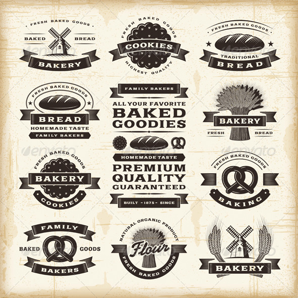 Vintage Bakery Labels Set - Decorative Symbols Decorative