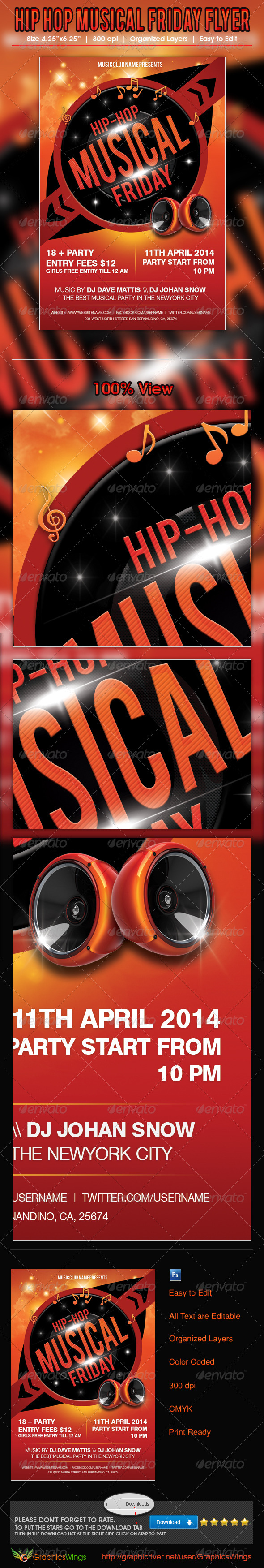 Hip Hop Musical Friday Flyer Template - Clubs & Parties Events