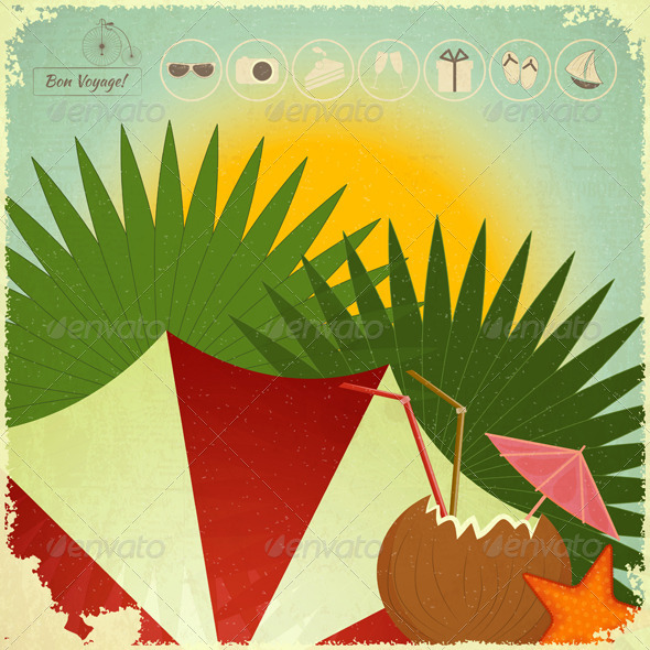 Summer Beach Card in Retro Style - Travel Conceptual