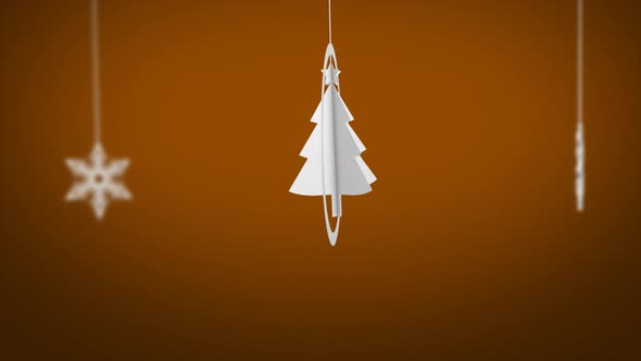 Paper Craft Christmas Tree Swinging Background Looped - Light Brown