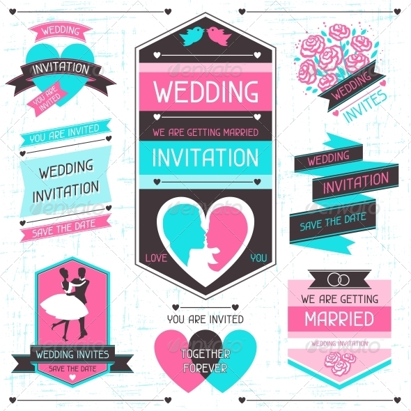 Wedding Invitation Retro Set of Design Elements - Weddings Seasons/Holidays