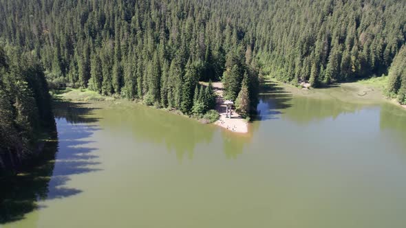 Aerial View of Synevyr Lake in Carpathians Ukraine Europe alt