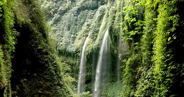 Beautiful Waterfall In Green Forest, Top View.