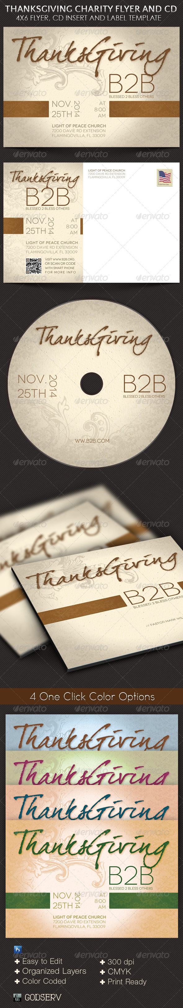 Thanksgiving Charity Flyer CD Template - Church Flyers