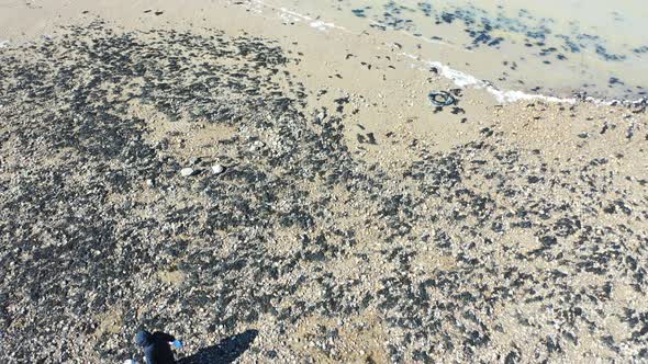 Aerial View of Mother and Little Daughter Walking on Beach, Whitstable, Kent