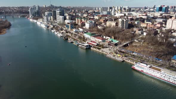 a Large River on the Background of the City is an Aerial View