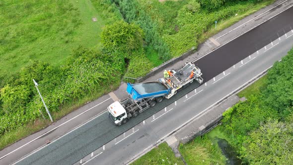 Micro Asphalt Road Resurfacing Process Aerial View alt