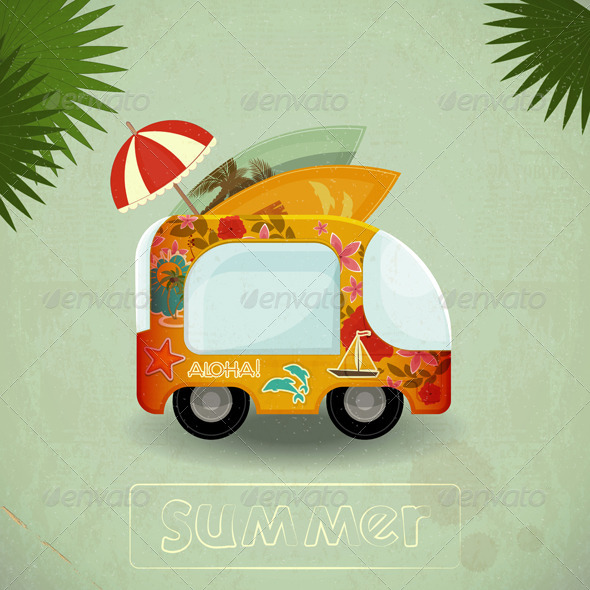Summer Travel Bus in Retro Style - Travel Conceptual