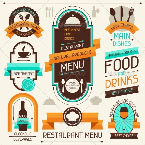 Restaurant Menu, Banners and Ribbons - Food Objects