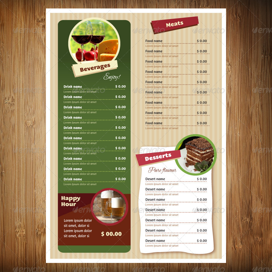 A4 Colorful Restaurant / Bar Menu, Print Templates | GraphicRiver