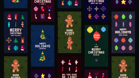 Winter Holiday Pixel Stories Openers template preview