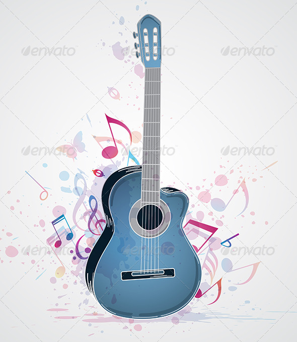 Background with Blue Guitar - Miscellaneous Vectors