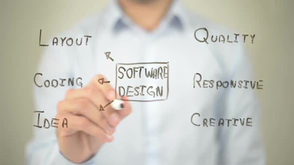 Software Design, Businessman Writing on Transparent Screen alt