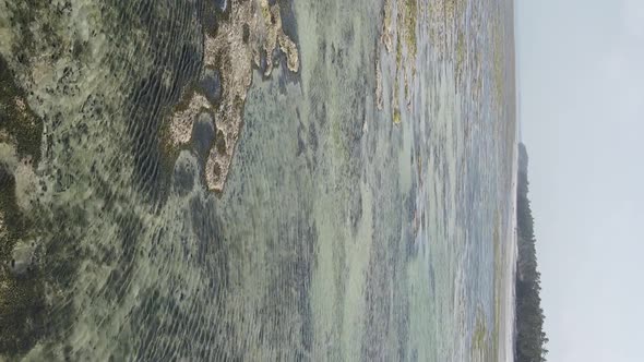 Vertical Video of Low Tide in the Ocean Near the Coast of Zanzibar Tanzania Aerial View alt