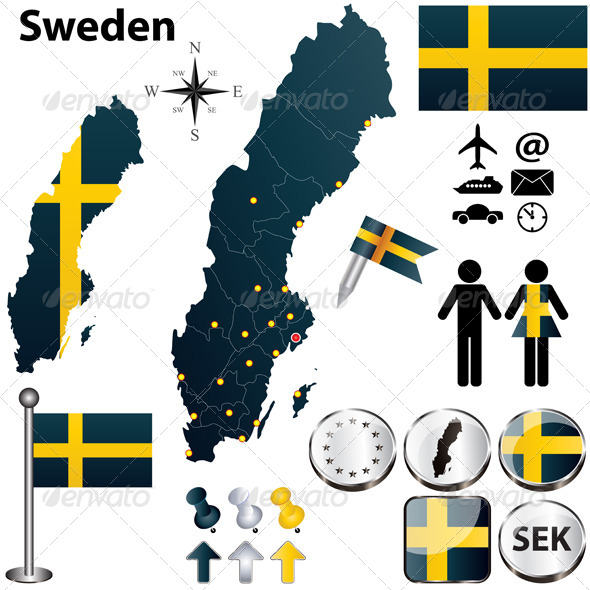 Map of Sweden with Regions - Travel Conceptual